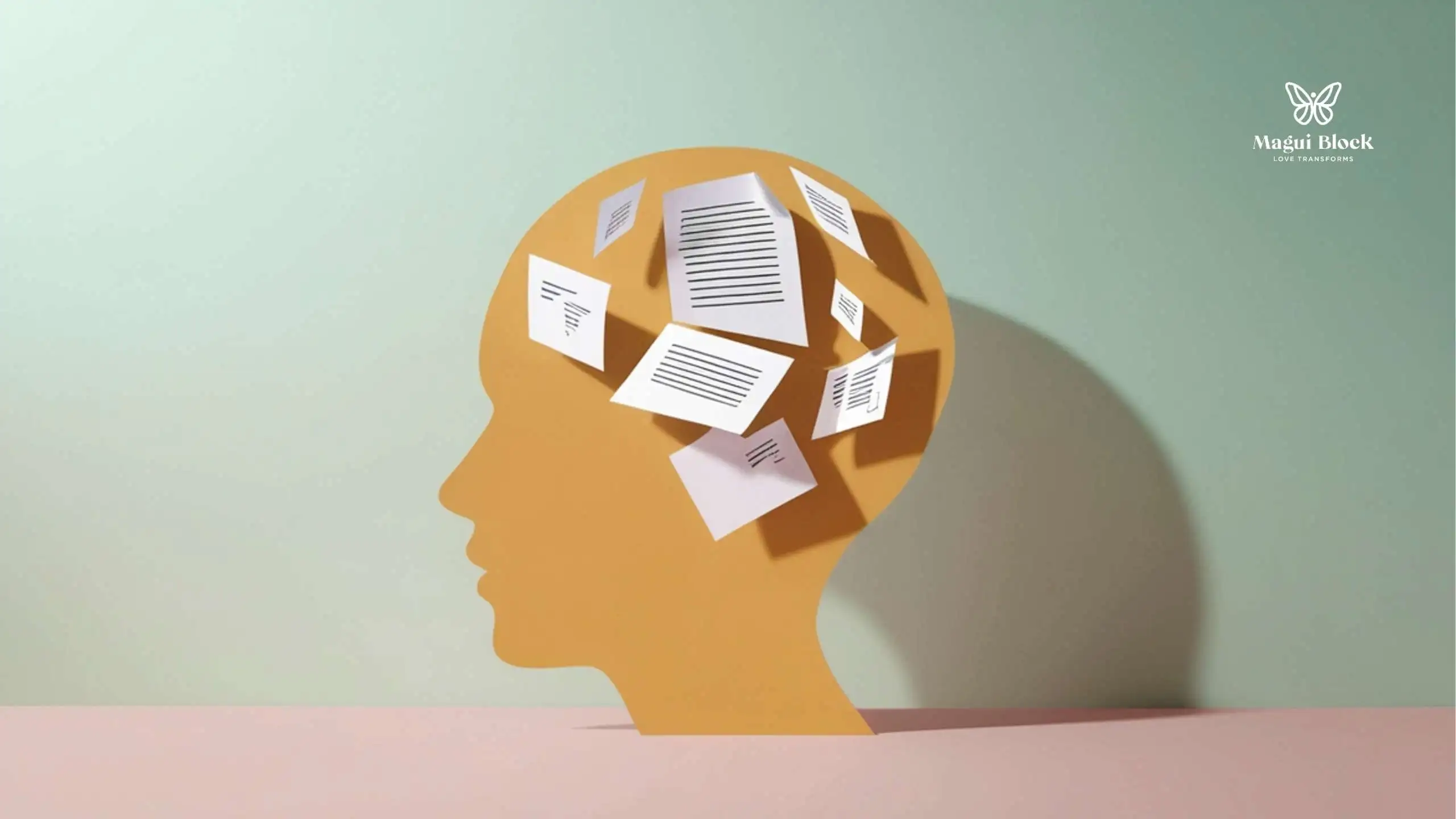 silueta de una cabeza con papeles pegados salud mental en las fiestas magui block