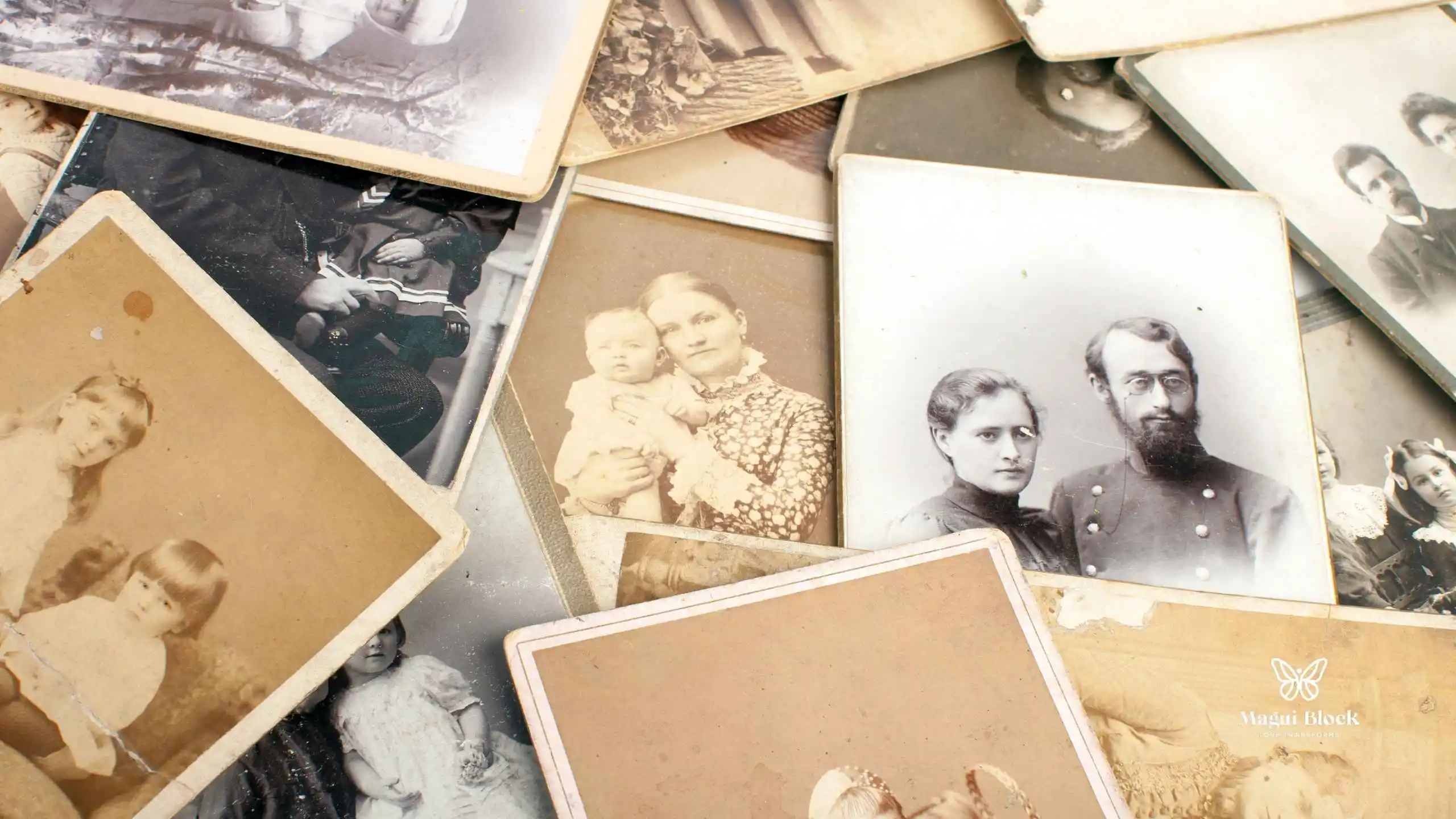 fotografías antiguas de diferentes personas en blanco y negro y en sepia Trauma transgeneracional magui block